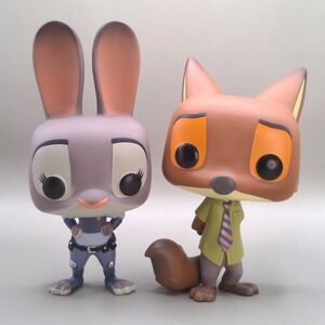 Funko Pop Disney Zootopia Judy Hopps #189 & Nick Wilde #186 Vinyl Figures Loose
